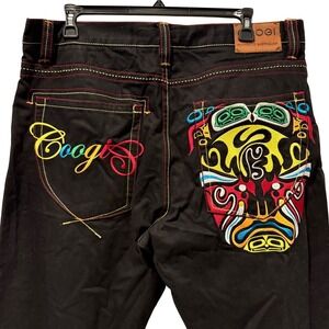 Coogi Mens Black Denim Jeans Authentic Australian‎ Embroidered Logo Mask W40 L33